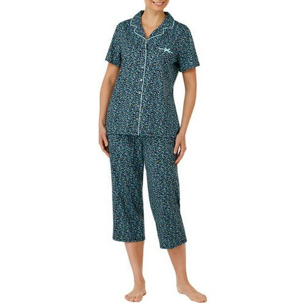 Secret Treasures Secret Treasures Women S Pajama Notch Collar Short Sleeve 2 Piece Sleepwear Set Walmart Com Walmart Com