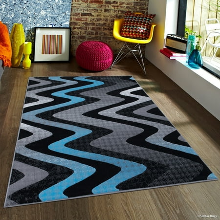Blue Star Rug Blue Allstar Modern. Contemporary Woven Area Rug. Drop-Stitch Weave Technique. Carved Effect. Pop Colors (7' 10