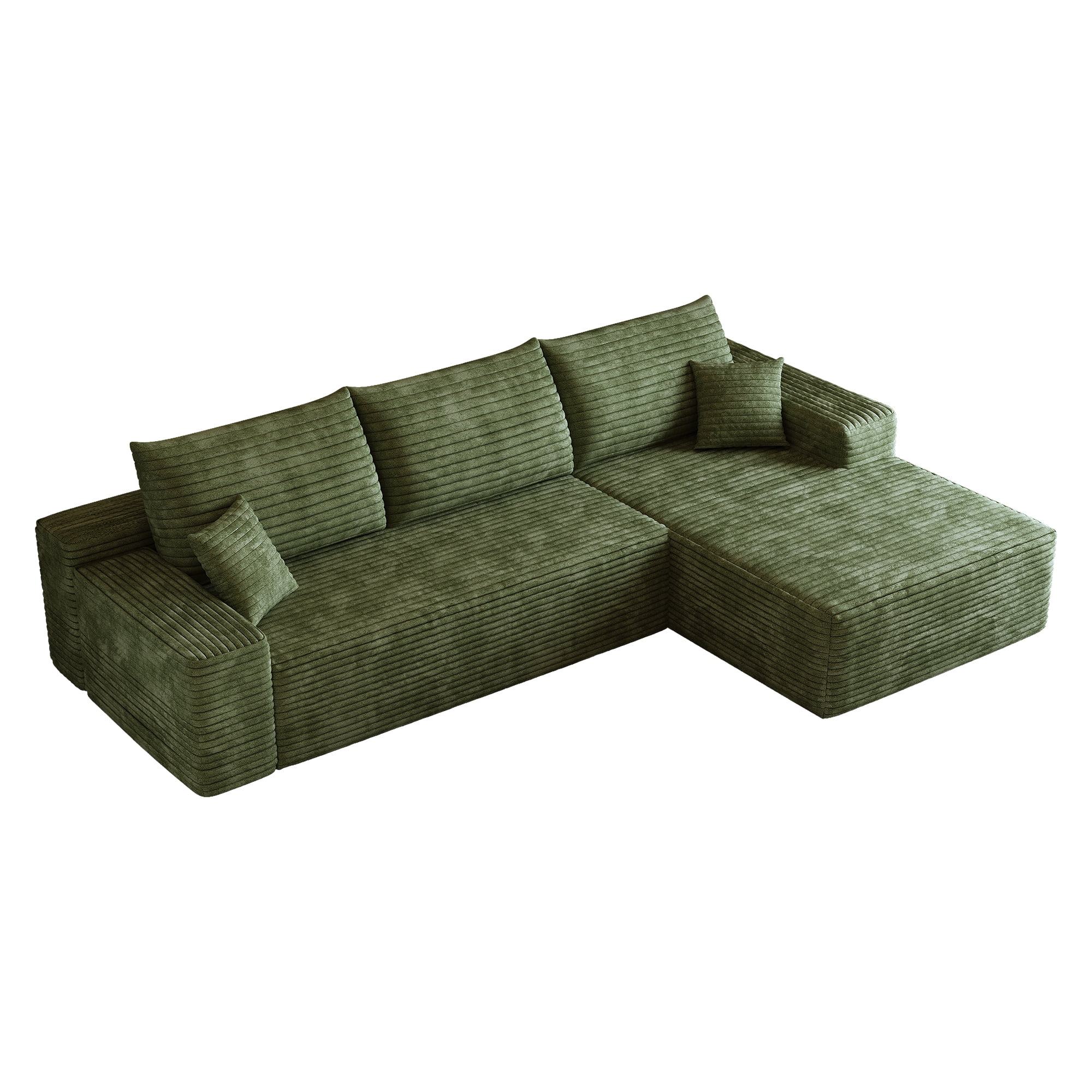 MAYEERTY 107" Cloud Sectional Couch Green Plush Corduroy L-Shape Chaise Deep Seat No Assembly Living Room/Bedroom