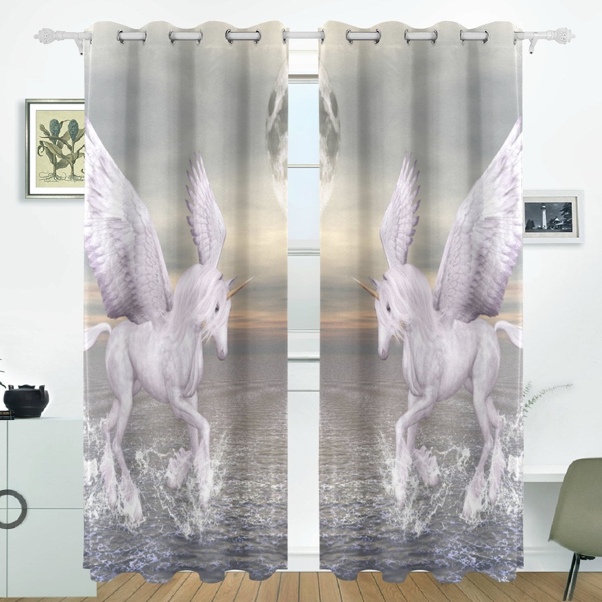 Popcreation Enchanted Pegasus Unicorn Window Curtain Blackout Curtains Darkening Thermal Blind Curtain For Bedroom Living Room 2 Panel 52wx84l Inches Walmart Com Walmart Com