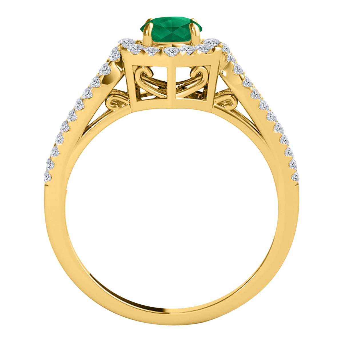 Mauli Jewels Engagement Rings for Women 1.20 Carat Halo Emerald And Diamond Engagement Ring Crafted 4 Prong-Setting 14k Solid Yellow Gold