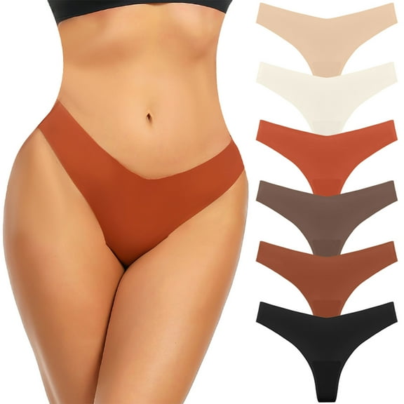 Elainilye Fashion Seamless Underwear for Women Sexy Traceless Ice Silk V-waist Thong Underpants No Show Panties Briefs,Brown