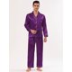 thumbnail image 2 of Conjuntos de pijama de satén para hombre, manga larga, con botones, ropa de dormir, ropa de dormir, pijamas Púrpura L, 2 of 5