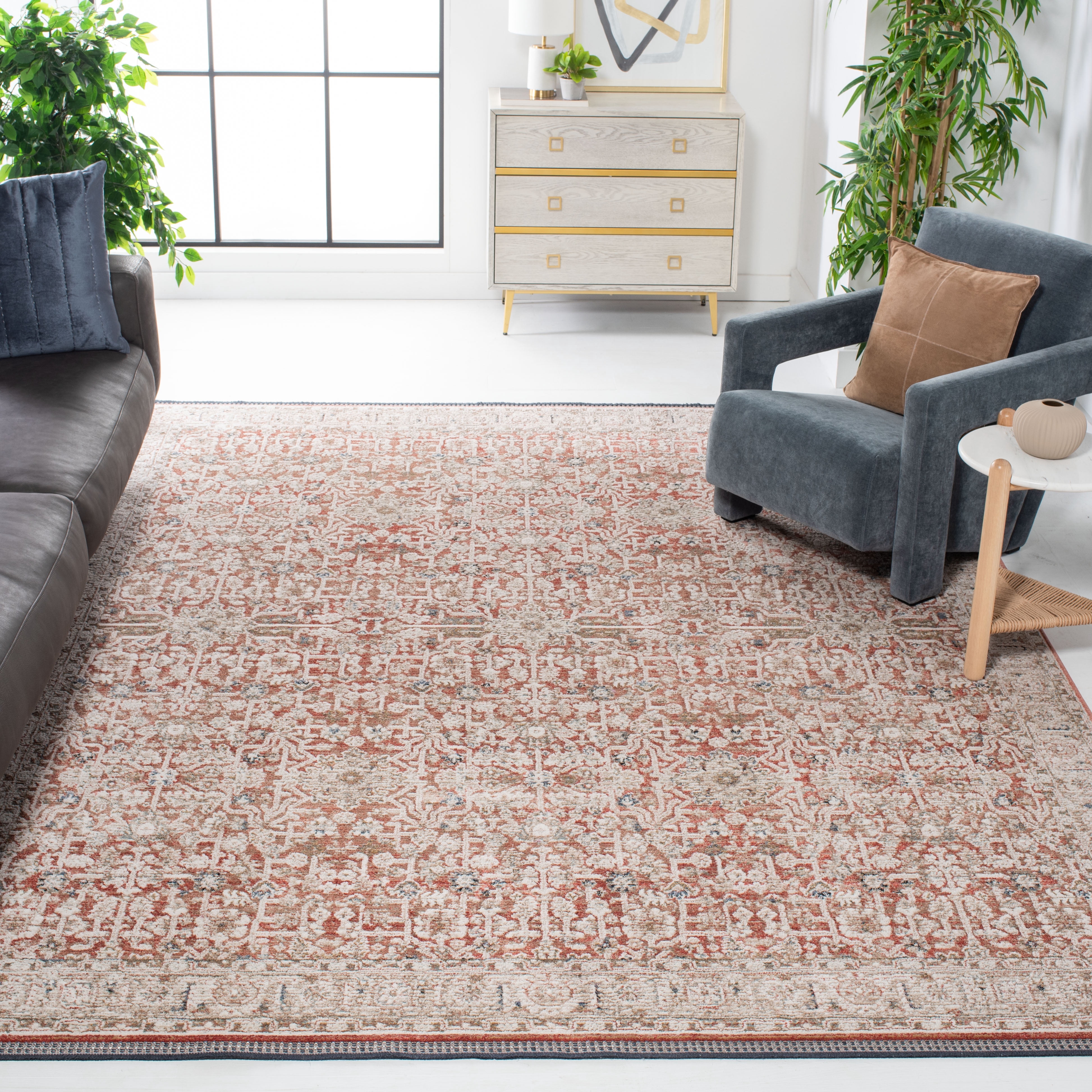 SAFAVIEH Vivaldi Roberta Abstract Area Rug, Rust/Ivory, 6'7" x 6'7" Square
