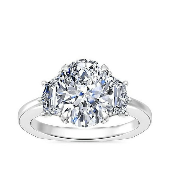 2.30 Carat Oval Cut Unique Moissanite 3 Stone Engagement Ring for Women Solid 14K White Gold Size 7 by Diamond-Capitals