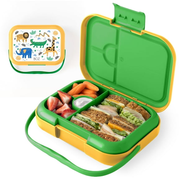 BOZ Bento Box for Kids - Kids Bento Lunch Box – Toddler Lunch Box for Daycare – Leak Proof 4 Compartments Kids Lunch Container – Dishwasher Safe Kids Bento Box – Bento Lunch Box for Kids (Safari)