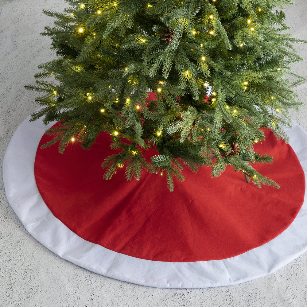 Glitzhome Red & White Felt Christmas Tree Skirt - Walmart.com - Walmart.com