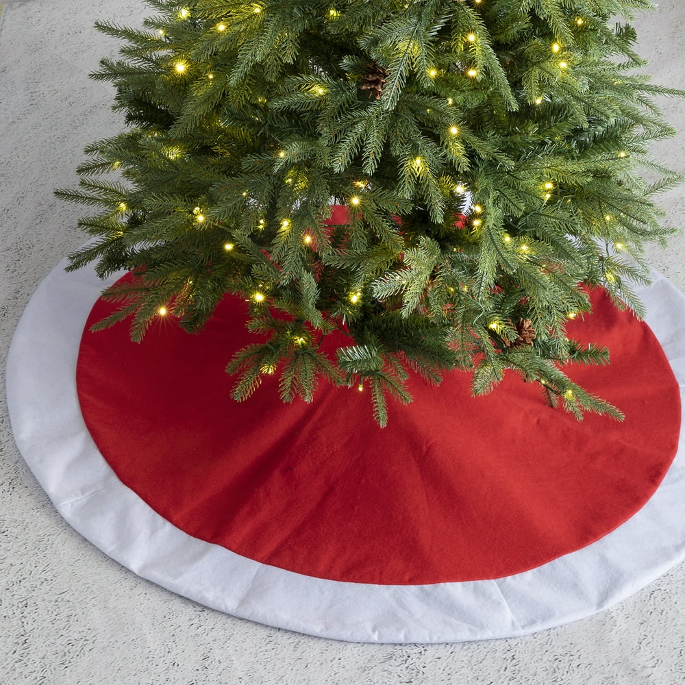 Glitzhome Red & White Felt Christmas Tree Skirt