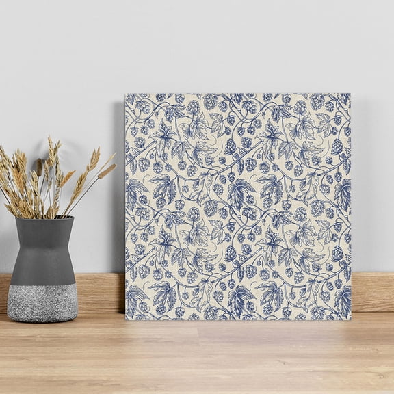 Blue Flowers Wall Art Painting on Canvas, Retro Rustic Botanical Floral Leaves Vines Canvas Art Home Prints Wall Art Framed Modern Artwork for Living Room Bedroom Wall Decor 8x8in