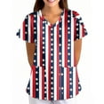 thumbnail image 2 of ZKIRBJV 4th Of July Scrub Tops for Women V Neck Flag Printed Plus Size Scrub Top Short Sleeve Stretch Working Uniform Medical Nursing Scrubs with Pockets Dark Blue M, 2 of 5