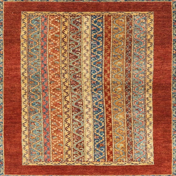 Ahgly Company Indoor Square Abstract Red Abstract Area Rugs, 7' Square