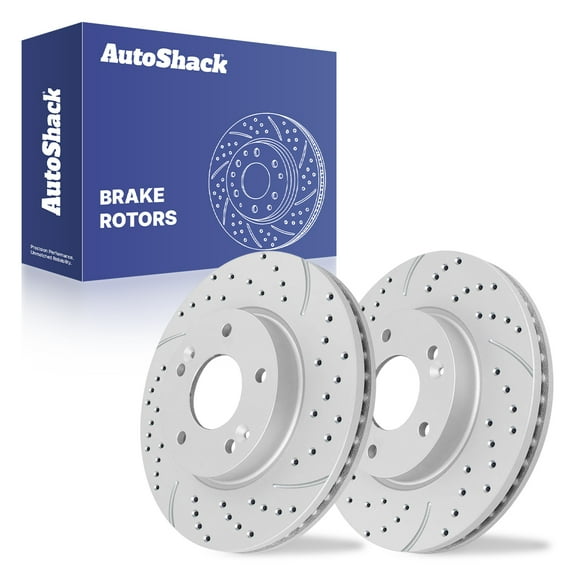 AutoShack Front Vented Drilled & Slotted Coated Brake Rotors Silver Matte Finish 2-PC Set Replacement for 2009-2012 Hyundai Elantra 2005-2010 Hyundai Sonata TurboGuard 11.02" (280 mm)