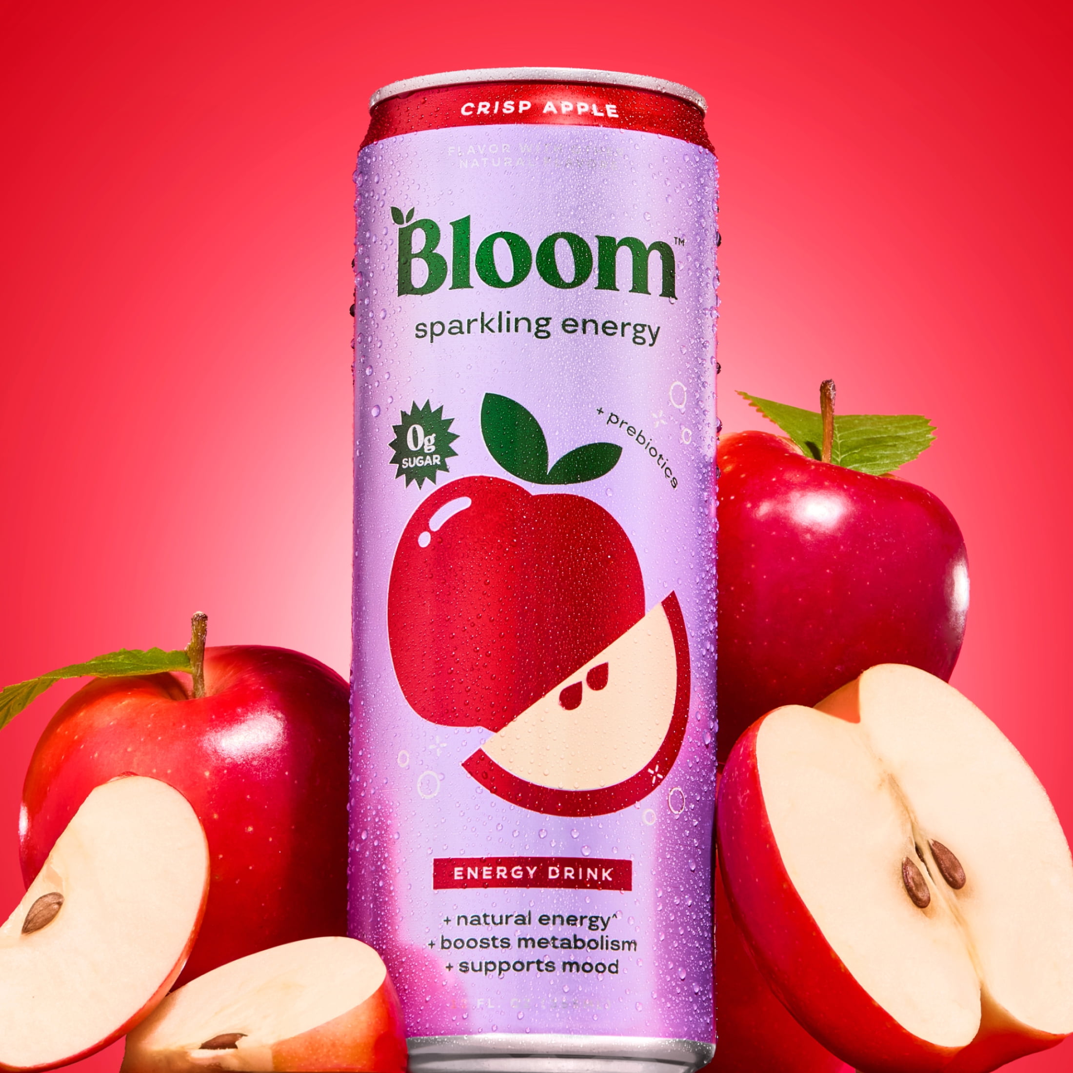 Bloom Nutrition Sparkling Energy Drink, Crisp Apple, 12 fl oz Single Can