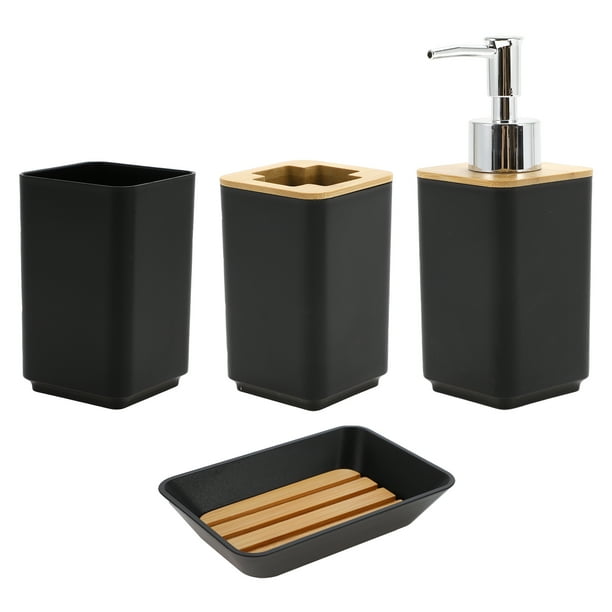 Conjunto de dispensador de jabón cuadrado único para baño y lavandería en negro