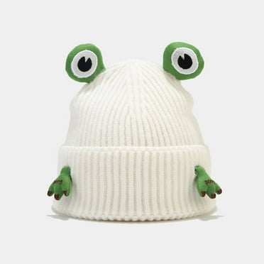 Lroveb Beanie for women Cartoon Cute Frog Girls Warm Solid Twist Knit Crochet Pile Hat Pullover Cap Hat