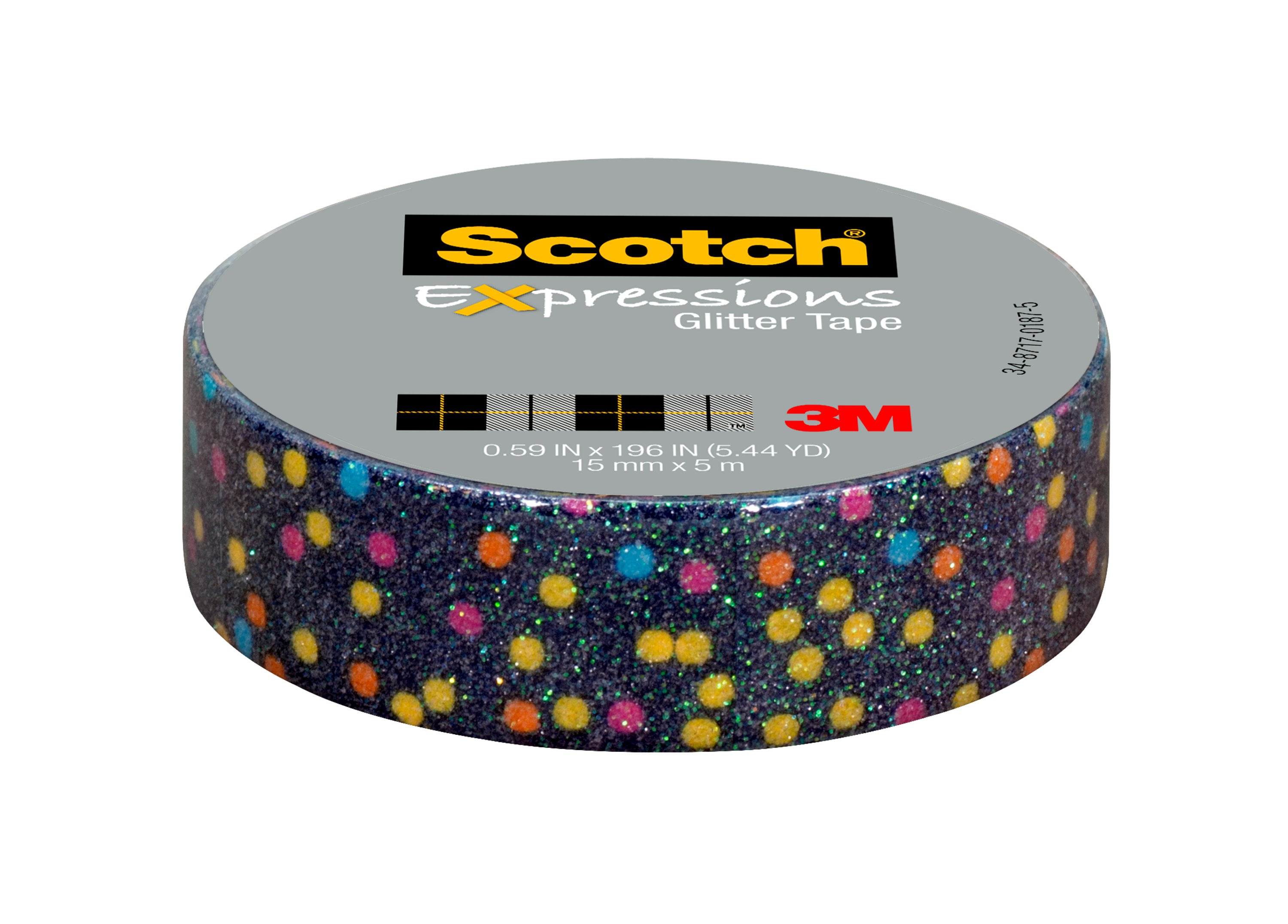 Scotch Expressions Glitter Tape, Navy Blue w/dots, .59" x 196", 1 Roll
