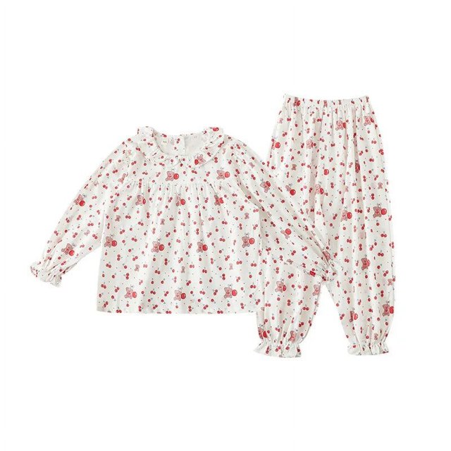 Pijamas de manga larga con volantes estampados para niñas, conjunto de dos piezas para dormir, Otoño, 2023