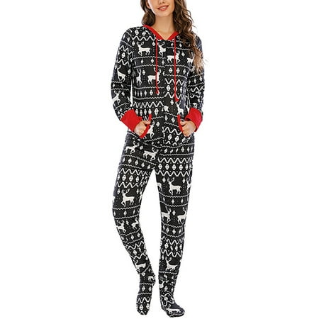 Women Christmas Hooded Onesies Pjs Long Sleeve Reindeer Pajamas ...