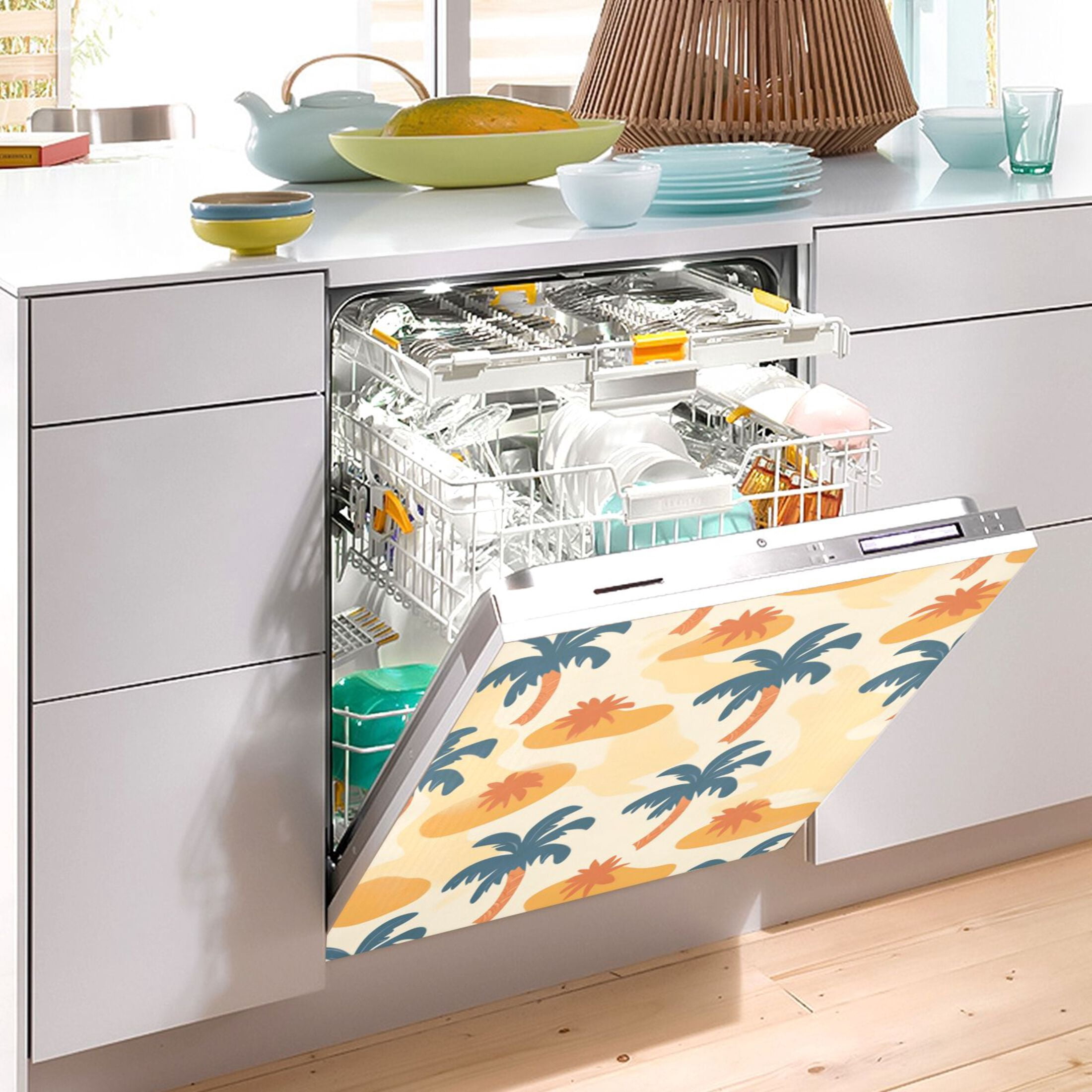 Dishwasher Magnetic Sticker 23x26 Inch Refrigerator Magnetic Sticker Washing Machine Magnetic Sticker Kitchen Panel Magnetic Sticker Home Decor Orange Coconut Tree