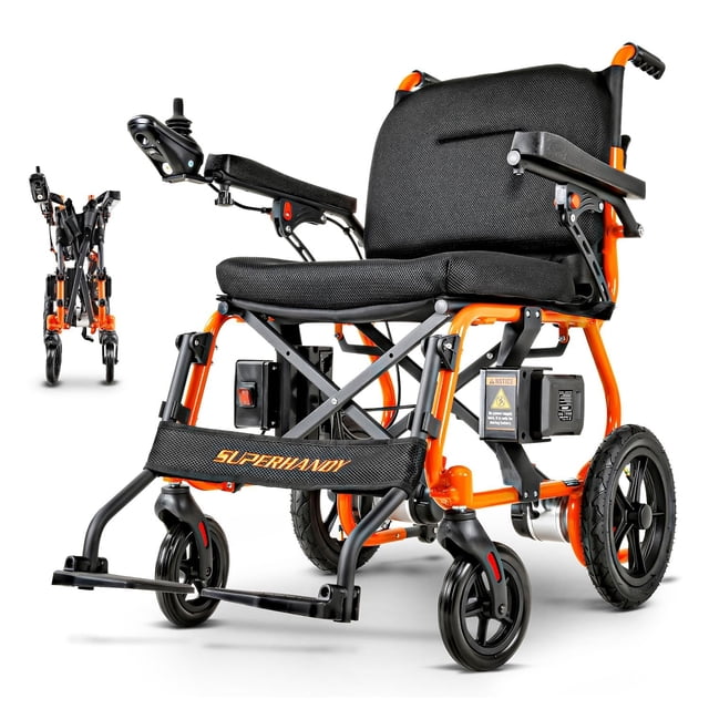 Silla de ruedas eléctrica SuperHandy GoRide 2: ligera (19 kg), plegable, con dos motores sin escobillas, giro cero, freno electromagnético y diseño portátil para mayor movilidad (capacidad de 136 kg).