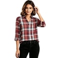 thumbnail image 5 of Edvintorg Women Tops Plus Size Fashion Plaid 3/4 Sleeve V Neck Loose Casual Pullover Shirt Womans Clothes Wine XXL, 5 of 7