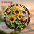 thumbnail image 1 of Colgante de ventana de acrílico con forma de girasol y mariposa | Decoración de pared con efecto vidriera | Impresión plana 2D ligera para el hogar, jardín u oficina, 1 of 7