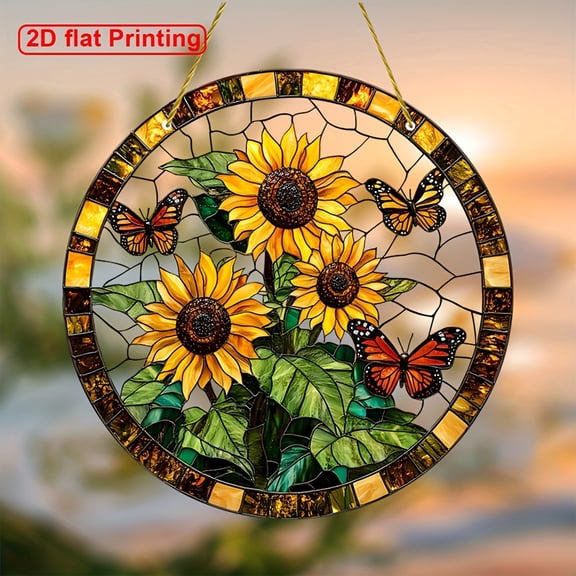 Sun Catchers Indoor Window,Sunflower Suncatcher,Sunflower Stained Glass Suncatcher, Stained Glass Window Hanging, 8 Inch Sunflower Suncatcher, Sunflower Glass Window Decor, Mother's Day(8IN)