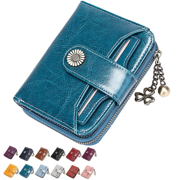 Egoelife Wallet for Women Leather Small Bifold RFID Blocking Zipper Pocket Card Holder Purse with ID Window 