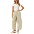 thumbnail image 2 of INSPIRE CHIC Women's Baggy Wide Leg Pants Elastic Waisted Casual Palazzo Harem Pant Ankle Lantern Summer Beach Trousers S Khaki, 2 of 6