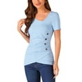 thumbnail image 4 of INSPIRE CHIC Knit Tops for Women's Short Sleeve Irregular Neck Ruched Side Blouse XL Blue, 4 of 4