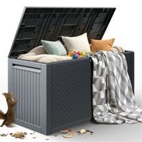 90 Gallon Outdoor Storage Box, Seizeen Resin Deck Box, Waterproof Large Patio Lockable Deck Box for Outside Cushions, Pool Accessories, Throw Pillows, Garden Tools, Gray