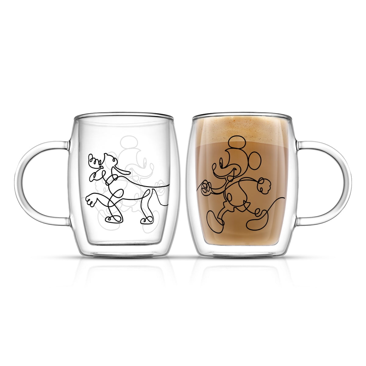 Disney Mickey Mouse & Pluto Aroma Glass Coffee Mugs - 13.5 oz - (Set of 2) Double Wall Insulated Large Glass Tea Cup with Handle