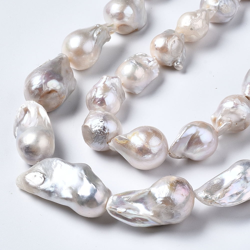 Natural Baroque Pearl Keshi Pearl Beads Strands Cultured Freshwater Pearl Natural Color White 16~36x14~19x12~18mm Hole: 0.5mm