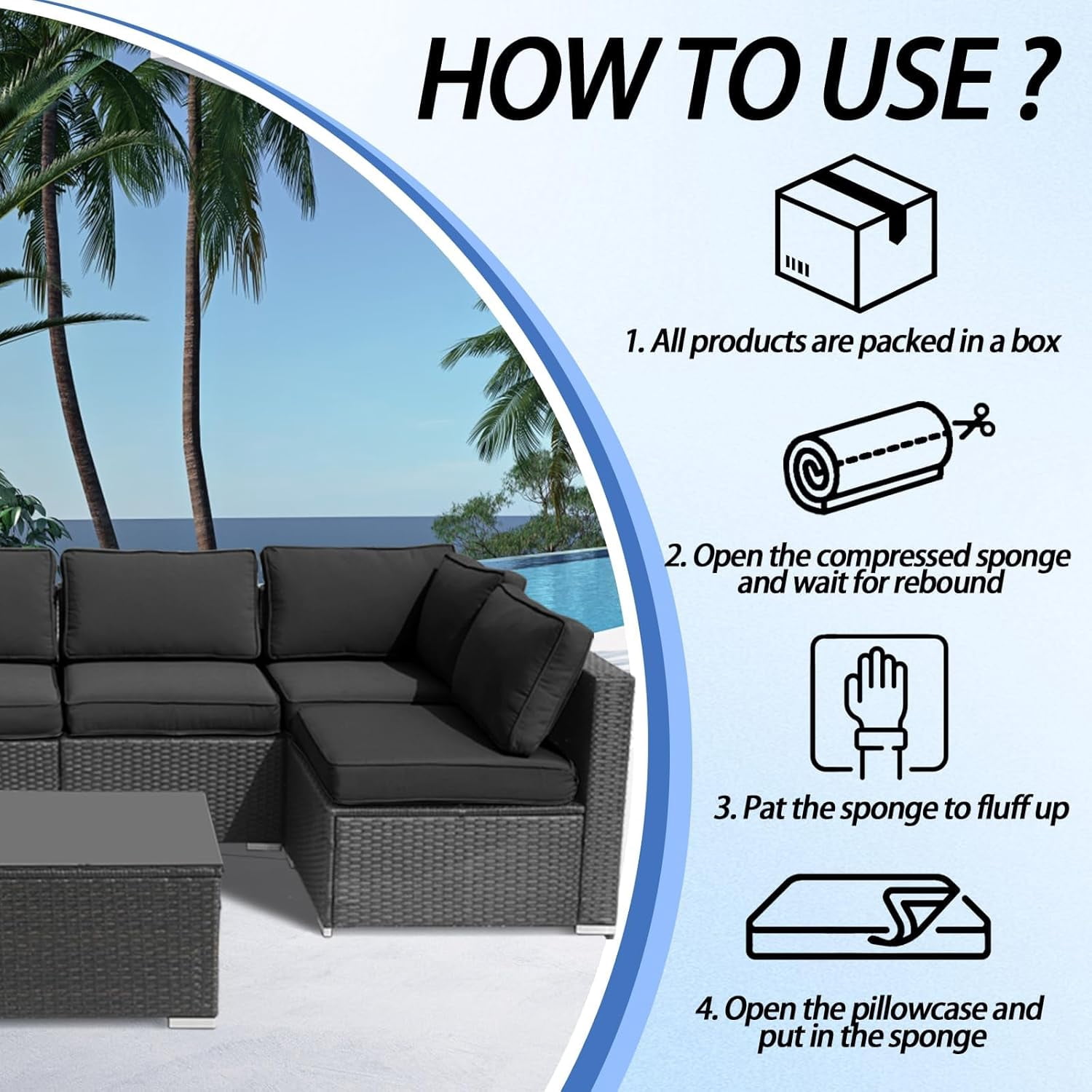 FKS LIFE Outdoor Replacement Cushions for Patio Furniture, Water-Resistant Sofa Cushion for 6-Seat Rattan Wicker Sectional Patio Conversation Sets, 14-Piece Cushions Set for Outdoor