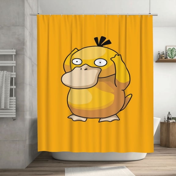 Psyduck Shower Curtain Cartoon Art Bath Shower Curtains with 12 Hooks, Waterproof Washable Polyester Bathroom Home Decor Set 72x72 Inch, Plastic