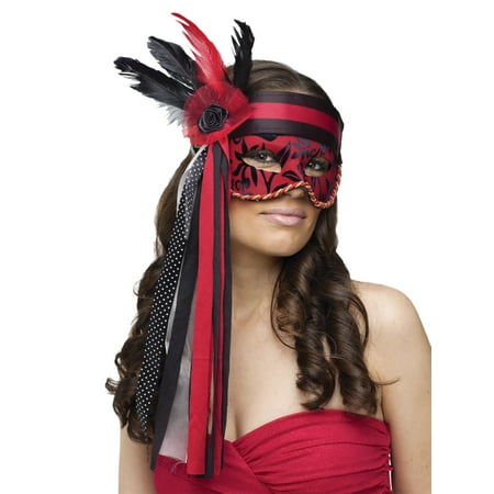 Fun World Sexy Pirate Masquerade Venetian Mask, Red Black, One-Size