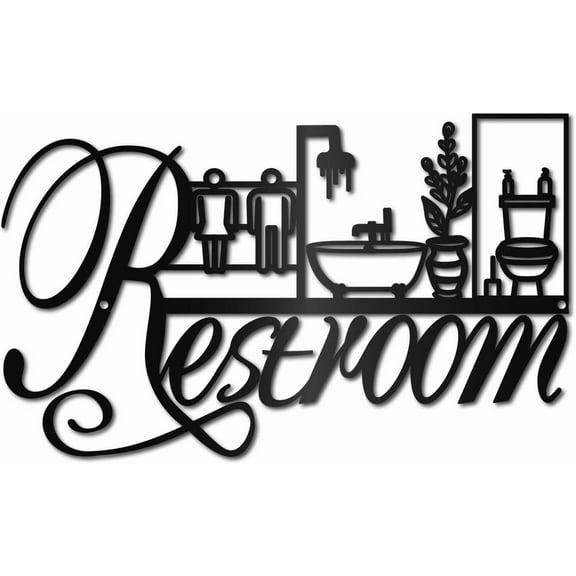 Black Restroom Wall Art Metal Bathroom Wall Decor Modern Farmhouse Black Vintage Decorative Hanging Sculpture Ornament Art Plaque