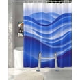 thumbnail image 3 of Split Shower Curtain for Transfer Bench, Blue Striped Fabric Shower Curtains for Bathroom, Modern Abstract Art Wave Moire Gradient Tub Sliding Transfer Bench Waterproof Bath Curtains 72"x96", 3 of 9