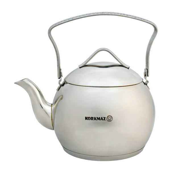 Tetera de Acero Inoxidable 18/10 Cr-Ni, Modelo Tombik Caydanlik, Hervidor de Agua para Estufa con Asa Grande y Ergonómica, Capacidad 2 Litros, Hecho en Turquía