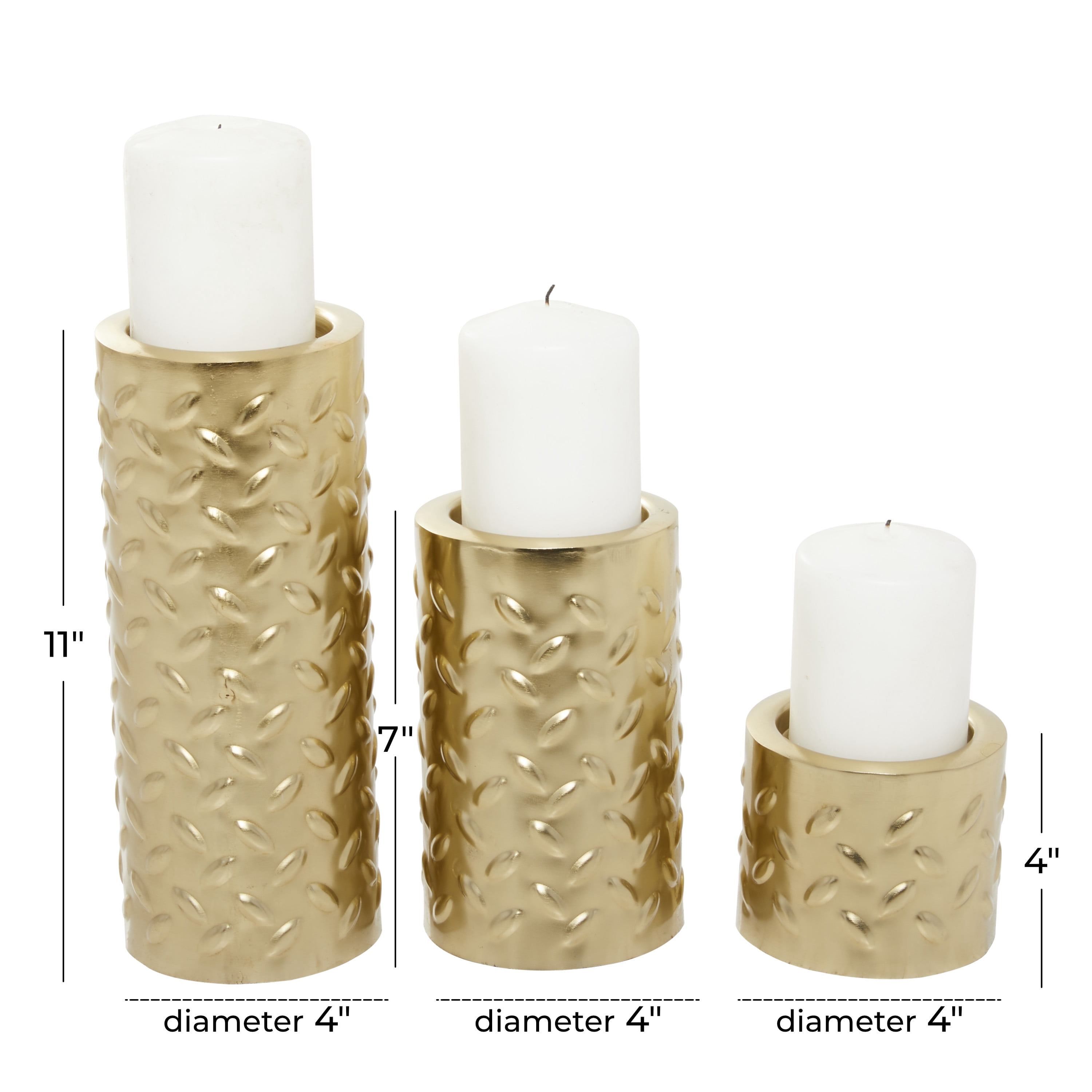 DecMode 3 Candle Gold Metal Pillar Candle Holder with Studs, Set of 3