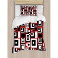 thumbnail image 3 of Abstract Duvet Cover Set Queen Size, Minimalist Geometric Figures Retro Rectangle Forms Nostalgia Art Print, Decorative 3 Piece Bedding Set with 2 Pillow Shams, Vermilion Black White, by Ambesonne, 3 of 3