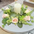 thumbnail image 4 of Artificial Rose Candle Ring Wreath Spring Wreaths For Front Door Fake Flower Candle Holder Wreath With Green Leaves Artificial Flowers Wedding Centerpieces Home Holiday Decor, 4 of 7
