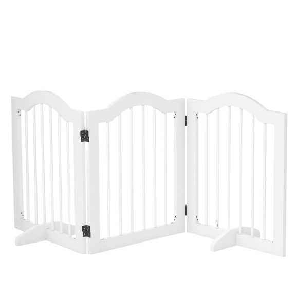 PawHut Foldable Freestanding Pet Gate, 3 Panels, White, 24-inch