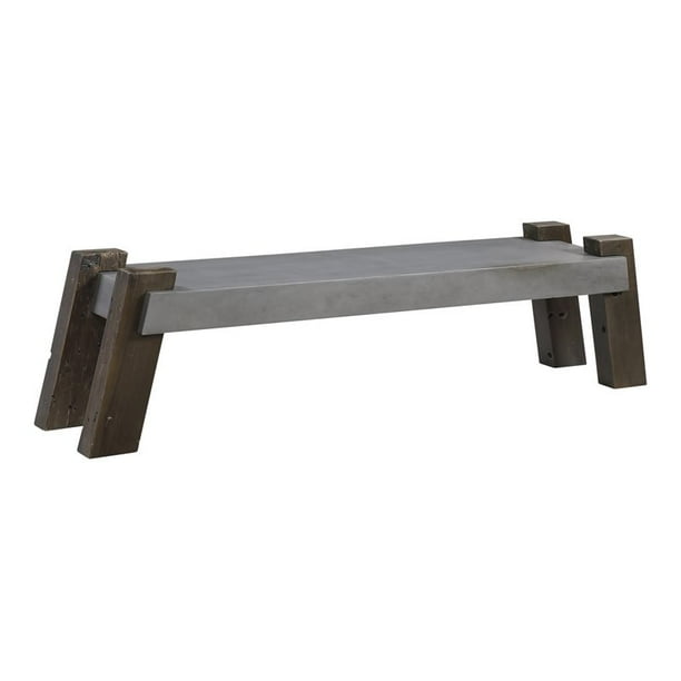 Uttermost Lavin Farmhouse Concrete and Wood Bench in Gray Espresso