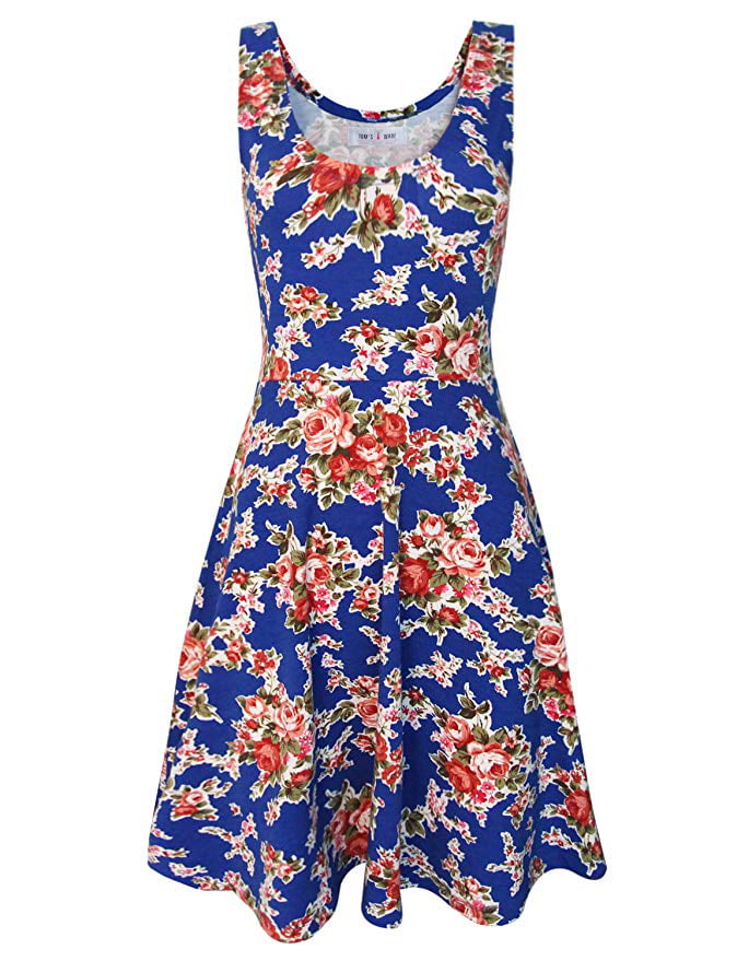 Vista - Womens Casual Fit and Flare Floral Sleeveless Dress - Walmart ...
