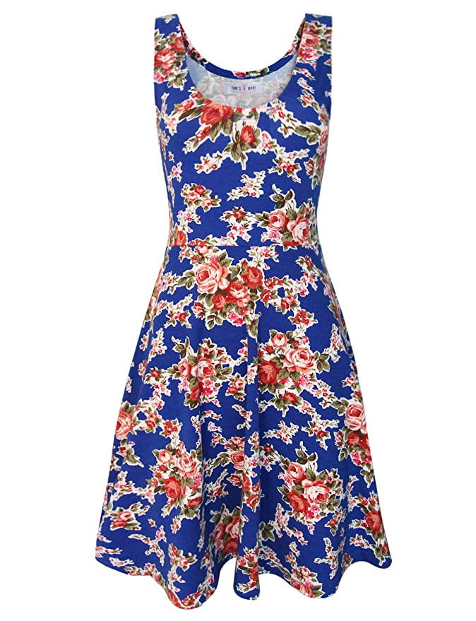 Vista Womens Casual Fit and Flare Floral Sleeveless Dress