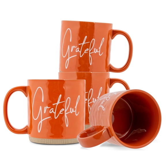 Lighthouse Grateful Powerful Words Burnt Orange 13 ounce Ceramic Coffee Mugs Pack of 4