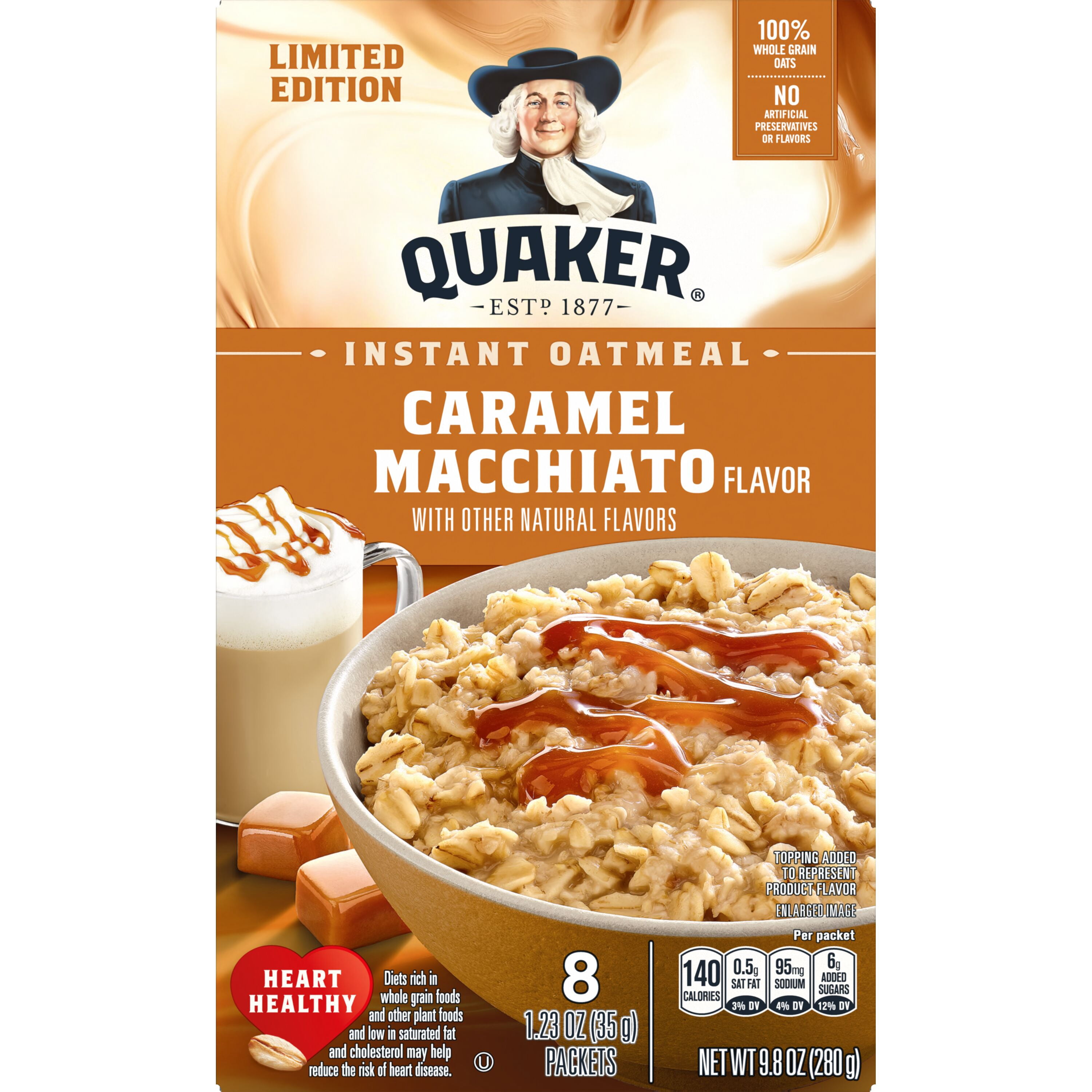 (4 pack) Quaker Caramel Macchiato Flavor Instant Oatmeal, 8 Count, 9.8 Ounce Box