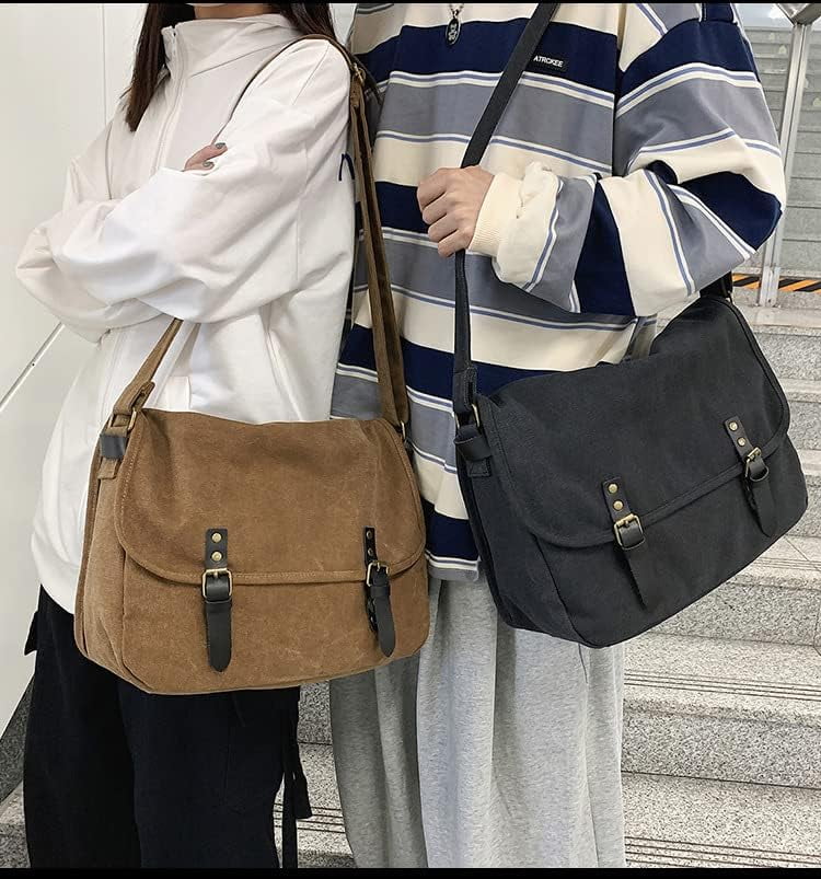 LinYooLi Canvas Messenger Bag for Men Women Y2k Vintage Crossbody Travel Satchel Shoulder Bag Hobo Grunge Hippie Laptop Bag