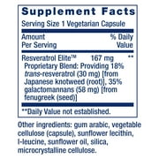 Life Extension Resveratrol Elite, trans-resveratrol, healthy aging, cardiovascular health, brain health, oxidative stress, gluten-free, non-GMO, vegetarian, 30 capsules